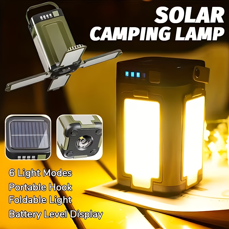 Outdoor Camping Tent - ไฟแคมป์ปิ้งพกพาพลังงานแสงอาทิตย์ ชาร์จไฟด้วยพลังงานแสงอาทิตย์ พับเก็บได้ แบตเตอรี่สำรอง 2000mah พร้อมหน้าจอแสดงผลอัจฉริยะ