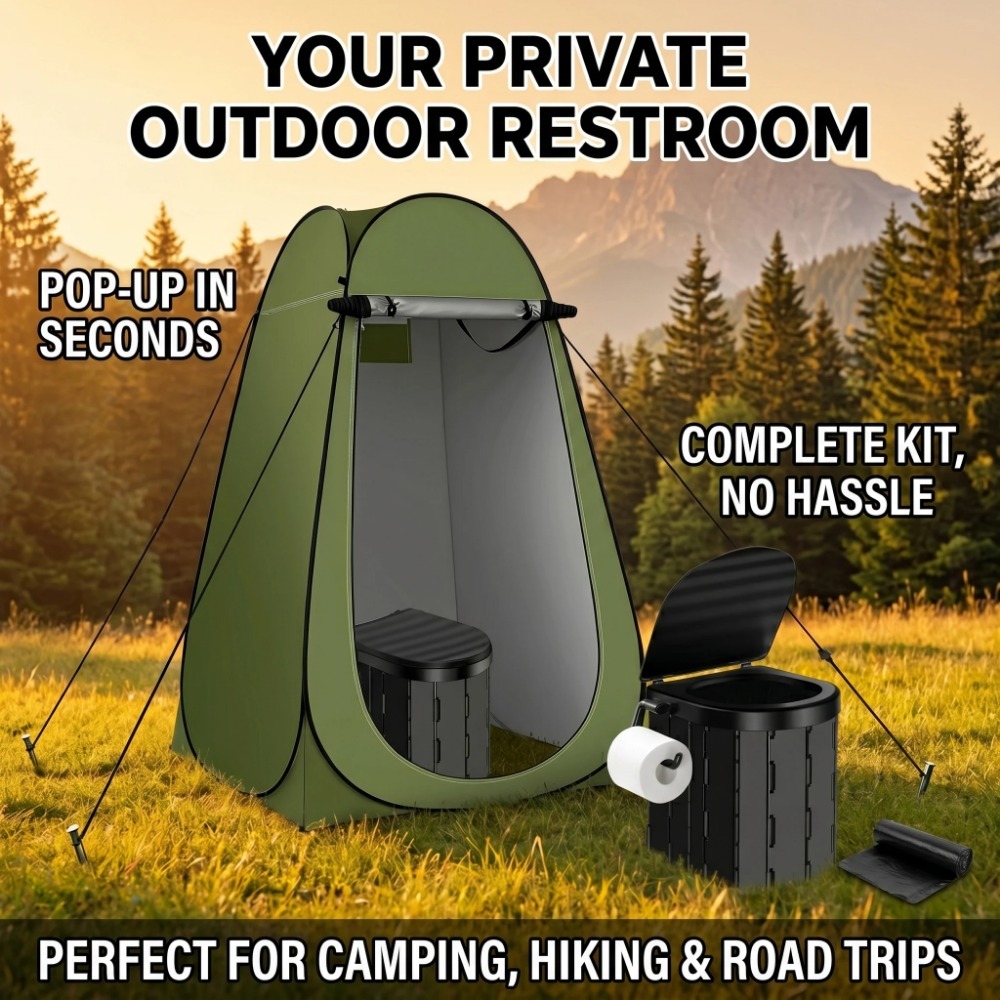Outdoor Camping Toilet Tent - เต็นท์ห้องน้ำพับได้แบบพกพาสำหรับตั้งแคมป์ เต็นท์เปลี่ยนเสื้อผ้าพิเศษ เต็นท์อาบน้ำกลางแจ้งแบบพกพา ติดตั้งง่ายและสะดวก