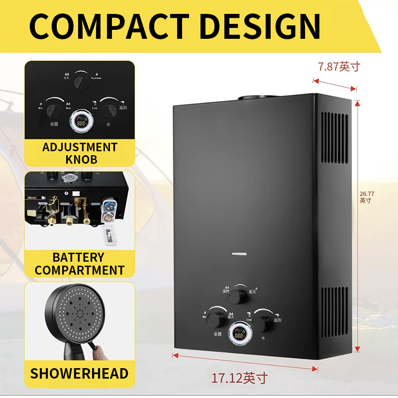 Outdoor Camping Water Heater - เครื่องทำน้ำอุ่นแก๊สแบบให้ความร้อนทันทีขนาด 16 ลิตร/18 ลิตร/20 ลิตร พร้อมจอแสดงผล