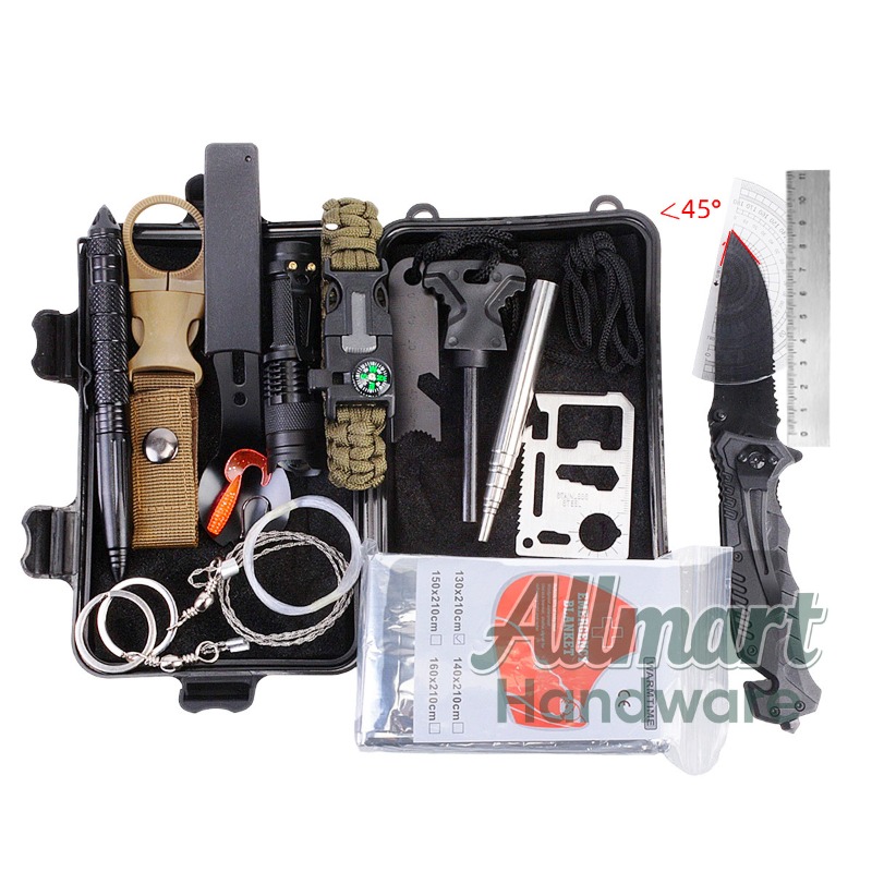Outdoor Camping Box - กล่องเครื่องมือเอาตัวรอด EDC อเนกประสงค์แบบพกพา อุปกรณ์ฉุกเฉินสำหรับการตั้งแคมป์กลางแจ้ง ชุดปฐมพยาบาล SOS