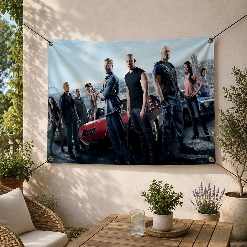 Outdoor Camping Movies - ธงตกแต่งลายภาพยนตร์แอคชั่น F-Fast & Furious สำหรับตกแต่งสวนกลางแจ้ง ลานบ้าน