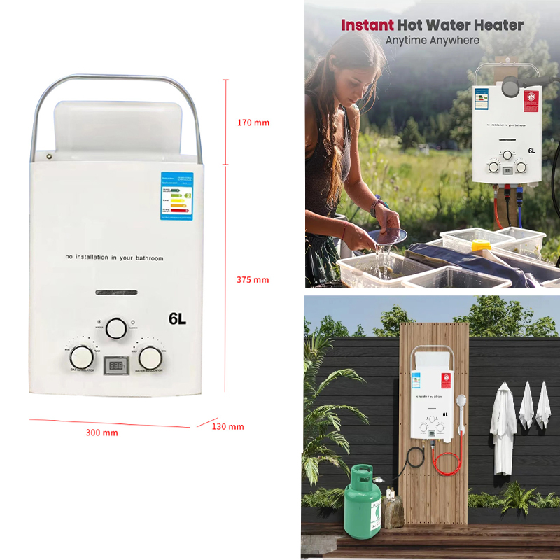 Outdoor Camping Gas Heater - เครื่องทำน้ำอุ่นโพรเพน 6 ลิตร เครื่องทำน้ำอุ่นแก๊สแบบทันที ป้องกันความร้อนเกินและป้องกันการไหม้แห้ง พร้อมจอแสดงผลดิจิตอล