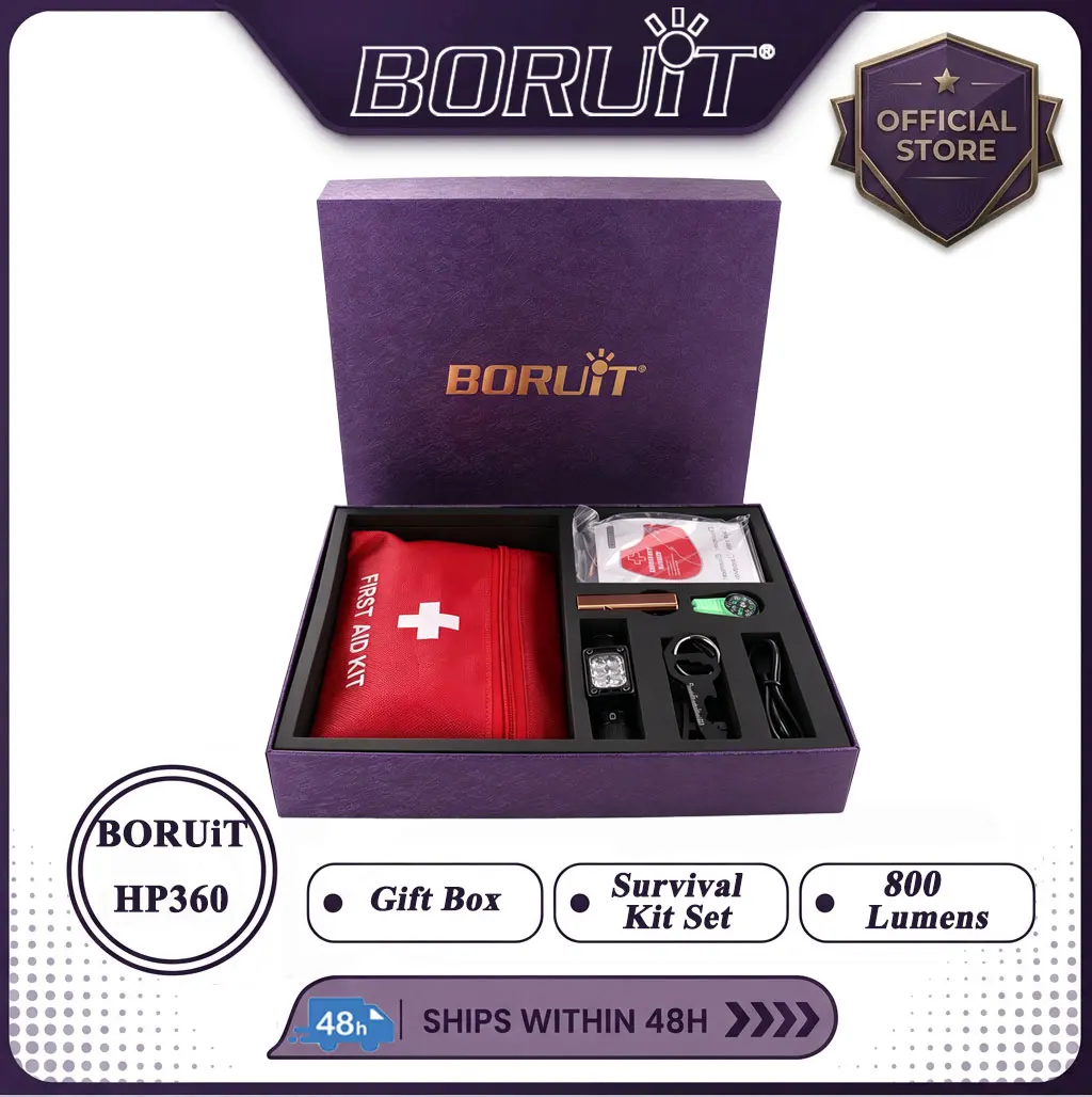 Outdoor Camping Glamping Share - BORUiT HP360 ไฟฉายคาดศีรษะ 800LM ชุดไฟฉายฉุกเฉินแบบหลายลำแสง ชาร์จซ้ำได้