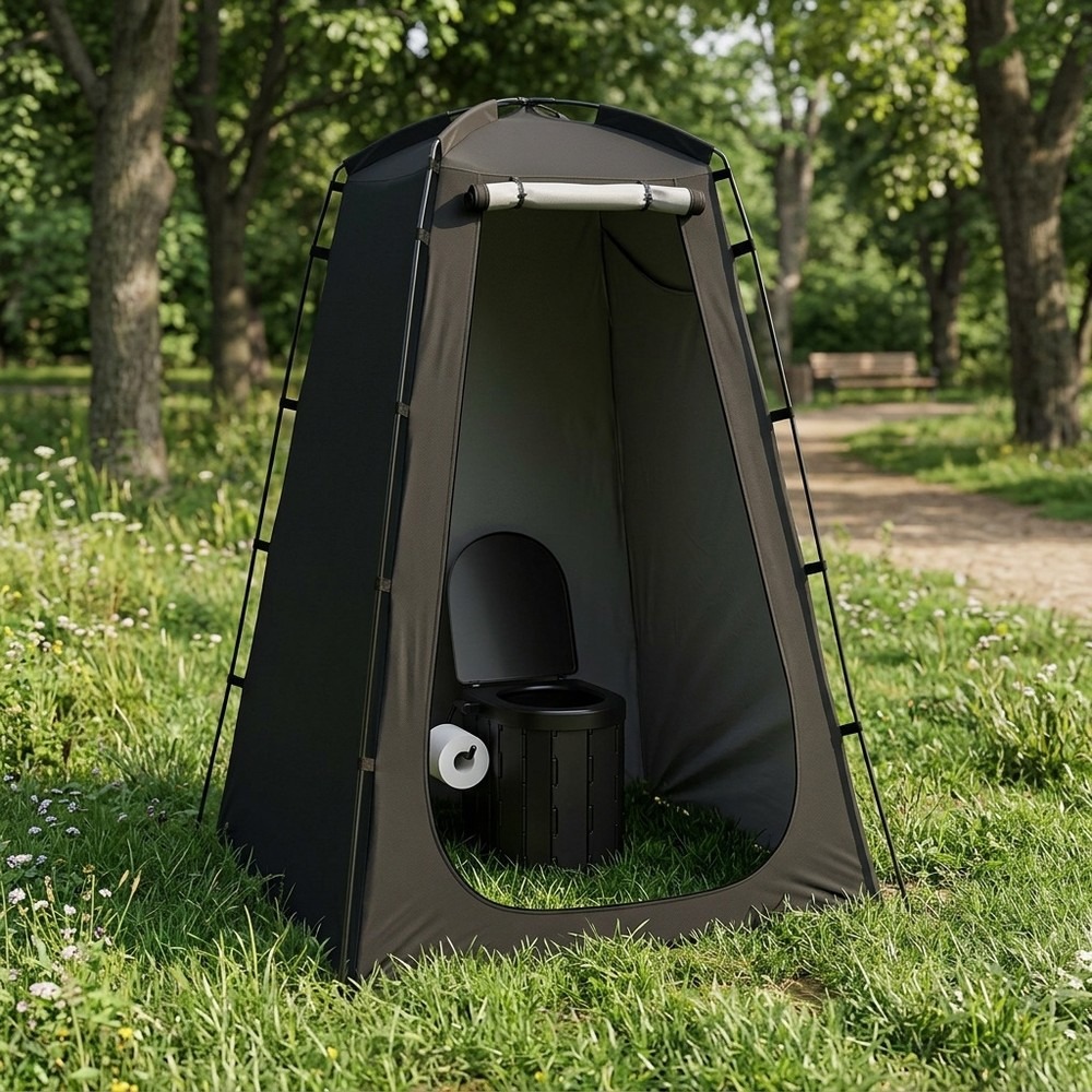 Outdoor Camping Toilet Tent - เต็นท์ห้องน้ำพกพาสำหรับใช้งานกลางแจ้ง, ห้องอาบน้ำและห้องเปลี่ยนเสื้อผ้าสำหรับตั้งแคมป์พร้อมโถสุขภัณฑ์พกพา