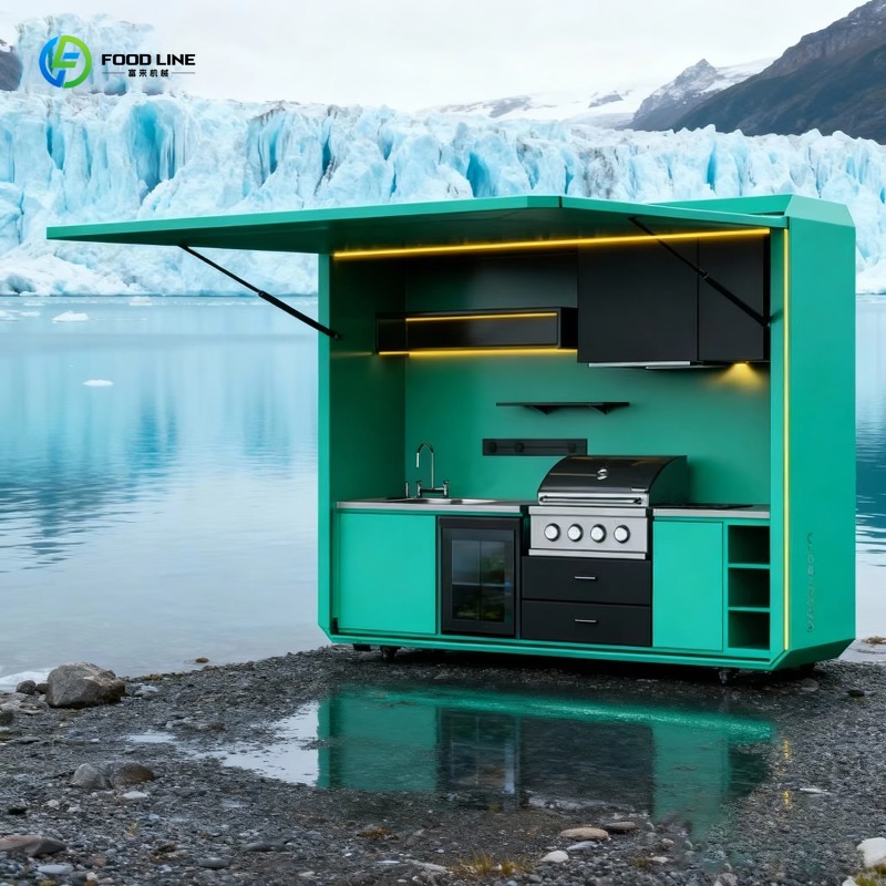 Outdoor Camping Kitchen With Sink - ครัวแคมป์ปิ้งกลางแจ้งแบบโมดูลาร์ทันสมัย ปรับแต่งได้ พรีเมียม ติดตั้งง่าย พร้อมอ่างล้างจานและตู้เย็น สำหรับสวน