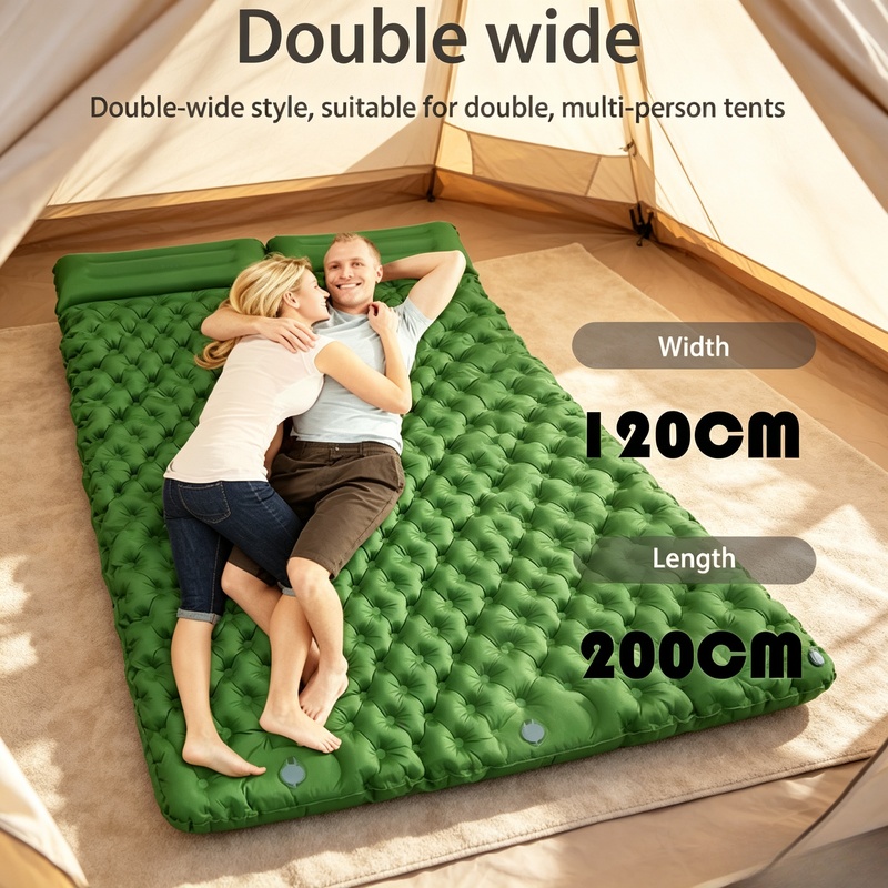 Outdoor Inflatable Camping Tent With Air Pump - ที่นอนลมเป่าลมแบบกว้างพิเศษสองชั้น น้ำหนักเบาพิเศษ พับเก็บได้ กันน้ำ เหมาะสำหรับการตั้งแคมป์กลางแจ้ง การเดินทางไกล