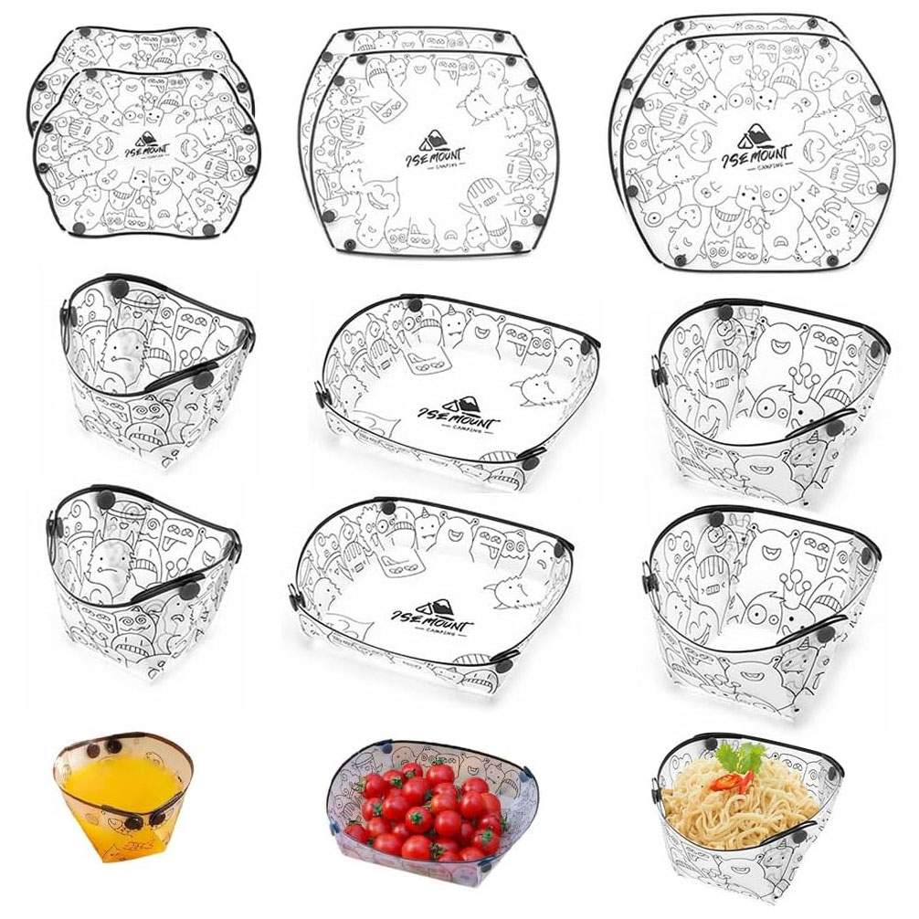 Outdoor Camping Glamping Share - แบบพกพา Camping Tableware ชุด 3/6 ชิ้น,จานพับ,ชาม,ถ้วยน้ํา,ทําความสะอาดง่าย,Ultra-Light,ทนความร้อน,พับได้