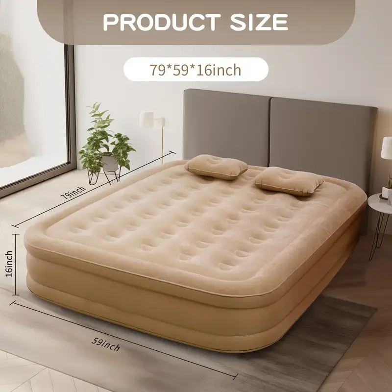 Outdoor Camping Mattress - ที่นอนลมสำหรับแคมป์ปิ้งแบบพกพา PVC ที่นอนเป่าลมสำหรับนอนหลับอย่างหรูหรา 2 คน พร้อมปั๊มในตัว