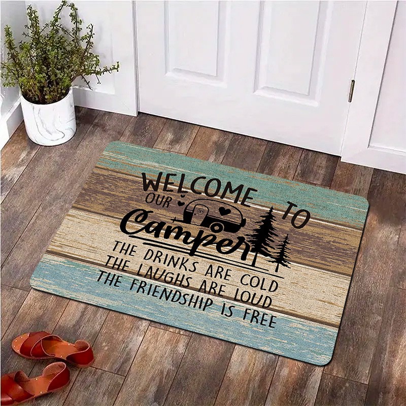 พรมเช็ดเท้าลายไม้สไตล์ Rustic  - Outdoor Camping Quotes บทวิจารณ์และราคา
