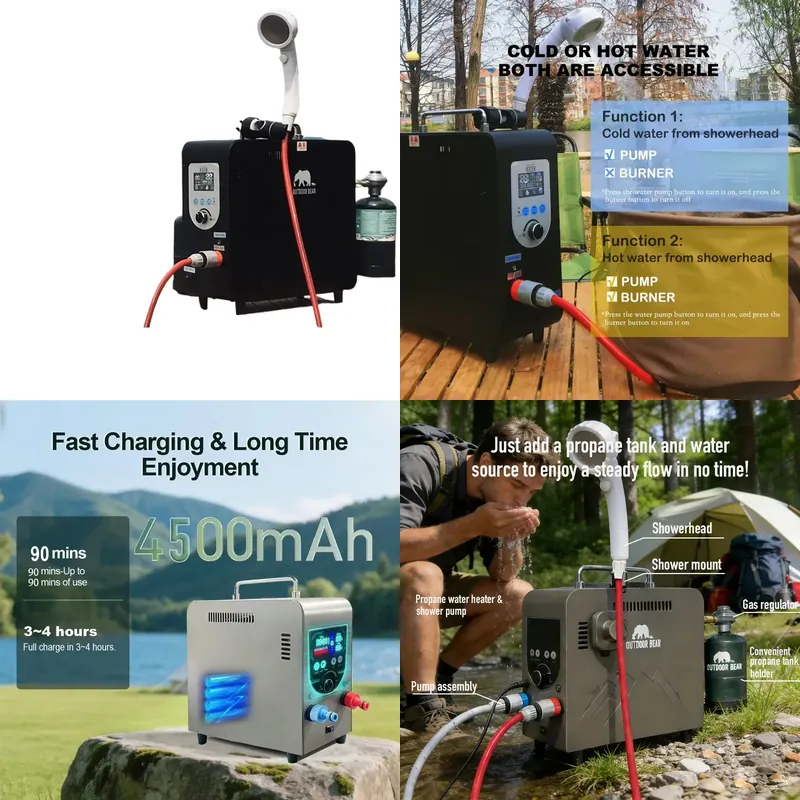 ฝักบัวพกพาสำหรับตั้งแคมป์กลางแ - Outdoor Camping Water Heater บทวิจารณ์และราคา